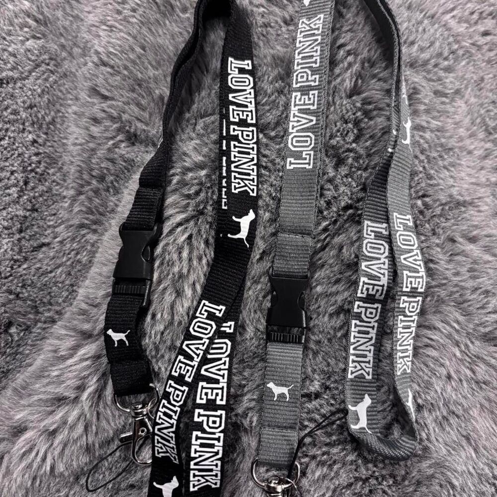 Black & grey Victoria's Secret LOVE PINK Lanyard y2k